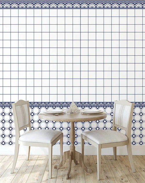 Fran's Paris Tile with Border, Navy Blue