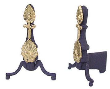 Fireplace Andirons, Black with Gold