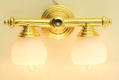 Brass Double Wall Lamp with White Shade