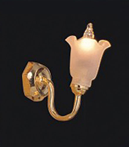 Brass Wall Sconce With Canted White Tulip Shade & Wand, LED