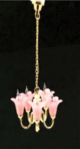 5 Arm Pink Tulip Chandelier, LED