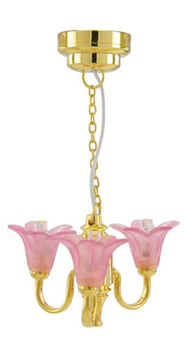 3 Up Tulip Chandelier with Pink Shade, LED