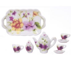 Tea Set, Multi Flowers, 8pc