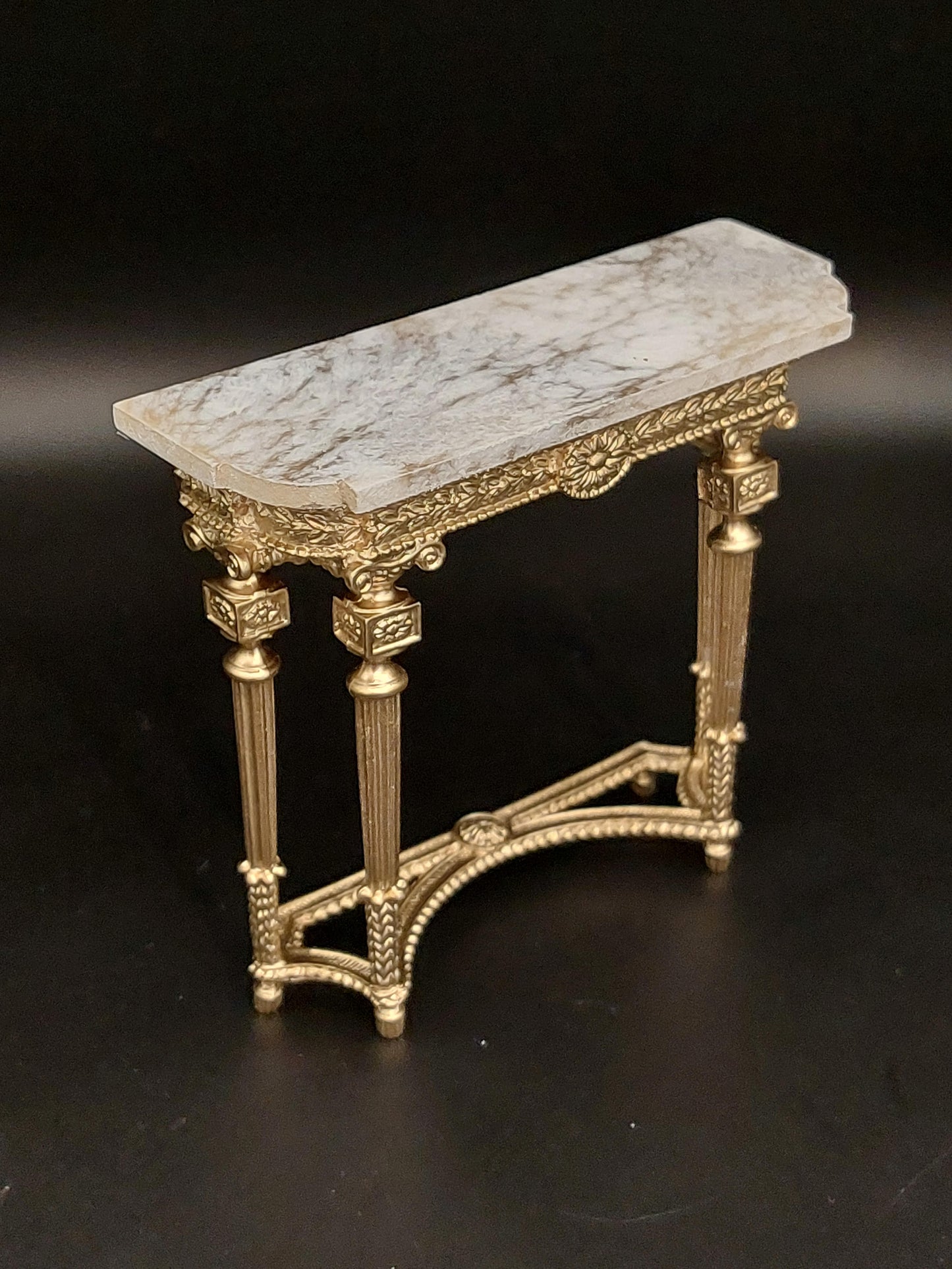 Pier Table, Gilt, Light Grey Faux Marble