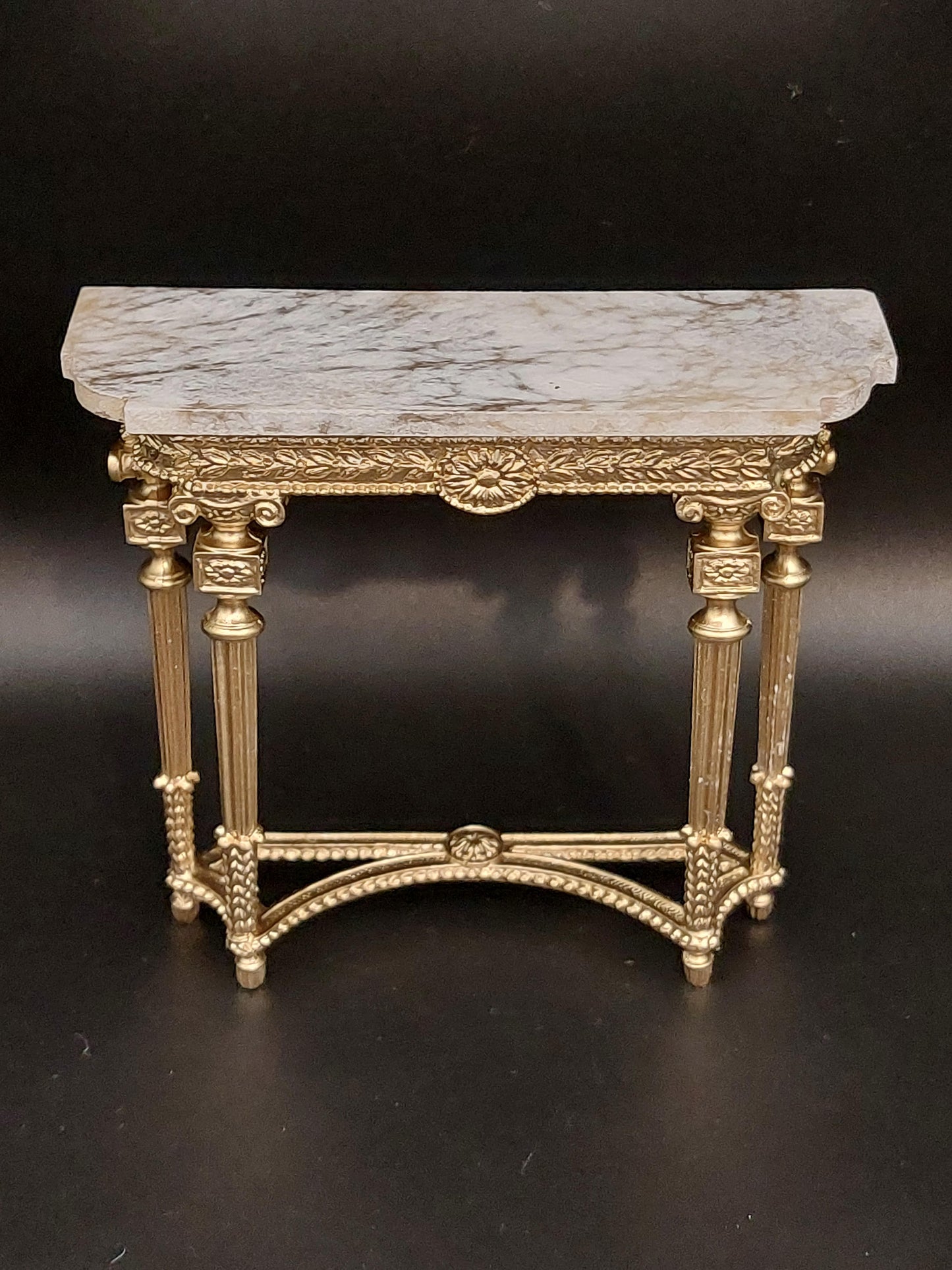 Pier Table, Gilt, Light Grey Faux Marble