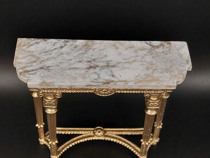 Pier Table, Gilt, Light Grey Faux Marble