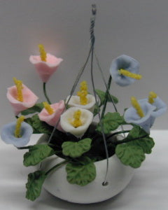 Hanging Basket, Pink, Blue & White