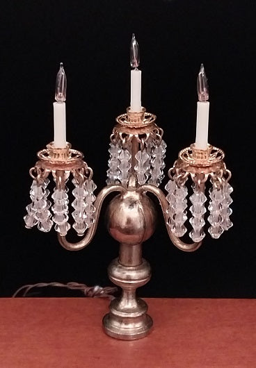 3 Arm Crystal Candelabra w/ Bugles