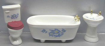 Bath Set, Blue Floral, 3pc