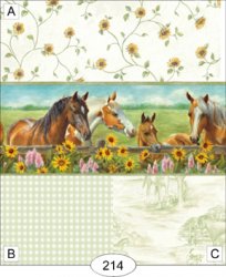 Horses & Daisies Green Wallpaper, C