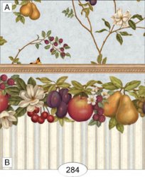 Blue Orchard Fruit Stripe Wallpaper, B