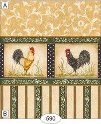 French Kitchen Rooster Scroll Wallpaper, A