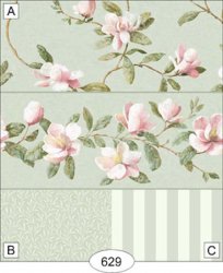 Magnolia On Blue, Confetti, Green, Pattern B