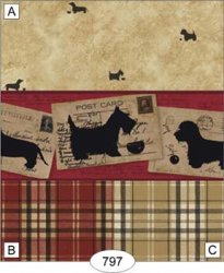 Bow Wow Border with Plaid Red Wallpaper, B