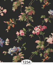 1/2" Scale Bella Floral, Black Wallpaper