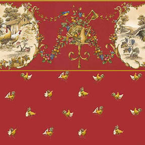 Chicken Red Toile Toss Wallpaper, B
