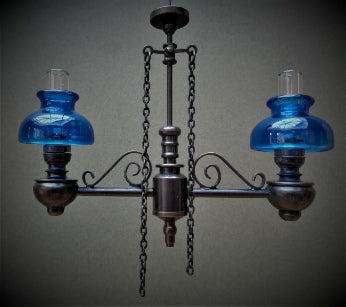 2 Arm Bronze Gas Light w/ Blue Shades