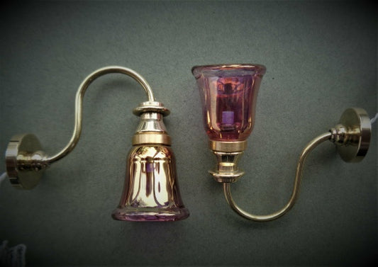 Brass Wall Light Pair, Cranberry Bell
