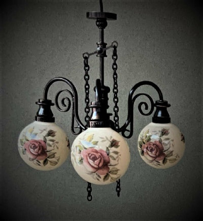 3-Arm Chandelier, Pink Rose Shade