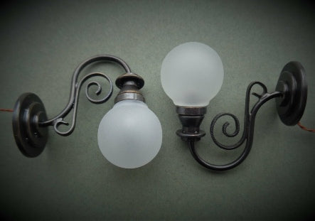 Bronze Sconce Pair with Frosted Ball Globe, Large