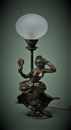 Lady with Fan Lamp with Frosted Globe Shade, Bronze