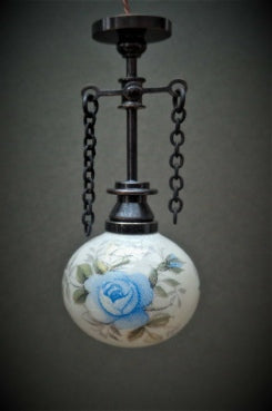 Gas Pendant Ceiling Light, Blue Rose Globe