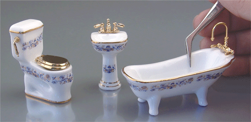 1/2" Bathroom, Blue Floral Porcelain, 3pc