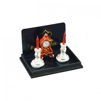 Fireplace Mantel Clock & Candle Set