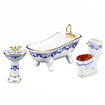 Blue Bow Bathroom Set, 3pc