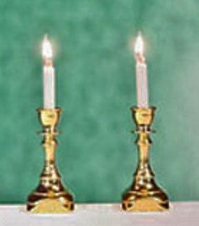 Candlesticks, Square Base, Gold Finish, pair