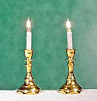 Candlesticks, Hexagon Base, Gold Finish, Pair