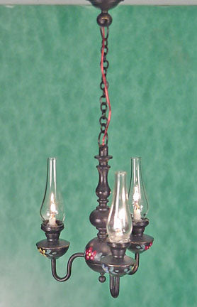3 Arm Tole Painted Chandelier, Black, DISC