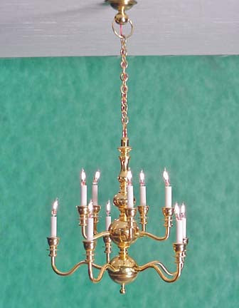 Ten-Arm Two Tiered Brass Chandelier