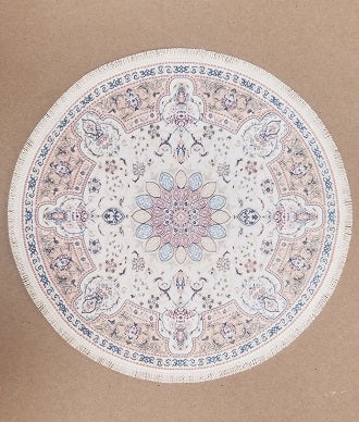 Rug, Round with Fringe, Cream, Blue