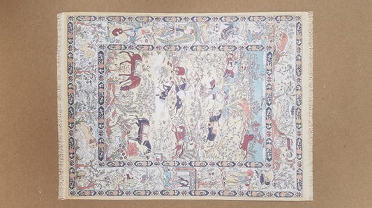 Rug, Rectangle with Fringe, Cream, Blue