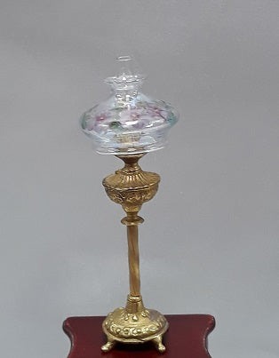 Tall Brass Base Lamp, Clear Shade/Wild Roses