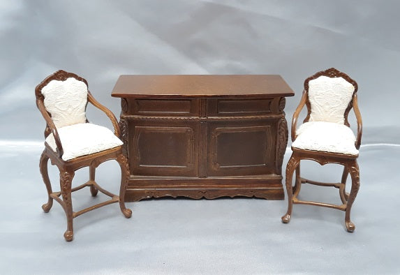 Portable Bar & 2 Bar Stools, Walnut