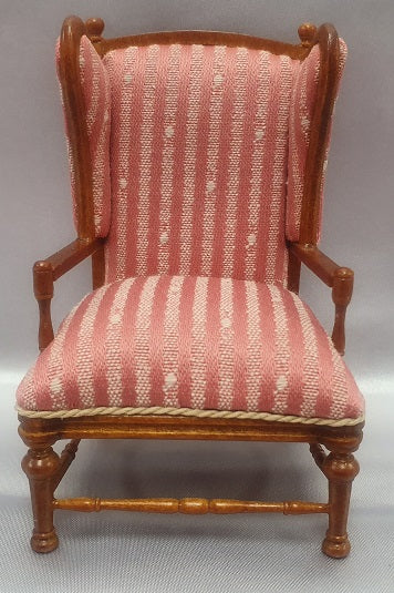 Colonial Wing Chair, Burgandy Stripe, 1650-1750's