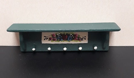 Wall Shelf with Hooks, Handpainted