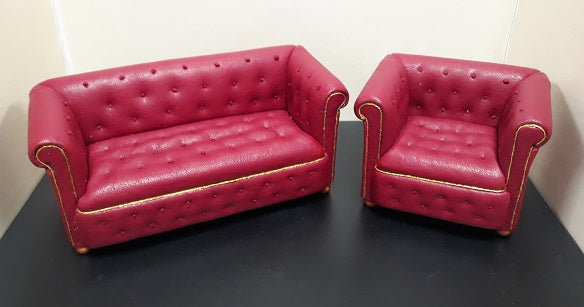 Chesterfield Sofa & Chair, Red