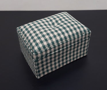 Stool, Square, Green, Tan Plaid