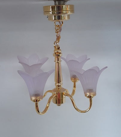 4-Arm Brass Chandelier with Lavender Shade