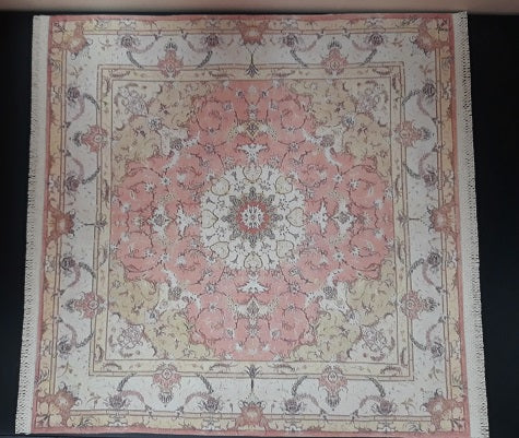 Rug, Square with Fringe, Peach & Cream