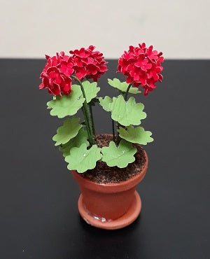 Geraniums in Clay Pot, Red