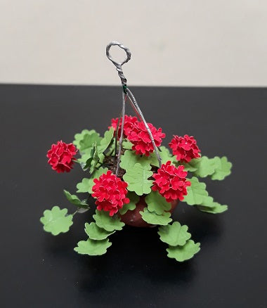 Hanging Geraniums in Pot, Red