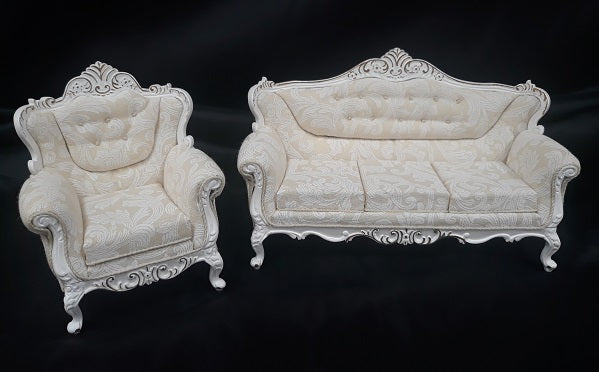 Louis XVI Rococo Baroque Settee & Chair, Cream **