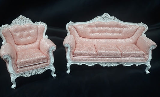 Louis XVI Rococo Baroque Settee & Chair, Pink