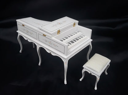 Grand Piano & Stool, French Baroque, White, Handpainted