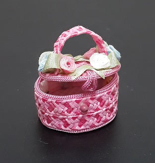 Straw Sewing Basket, Pink