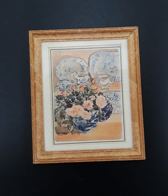 CRH274, Framed Print, Dishes & Flowers